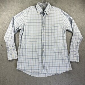 Lacoste Shirt Mens 42 Blue White Glen‎ Check Crocodile Pocket Long Sleeve Button